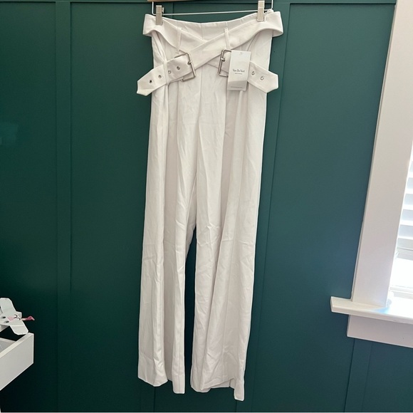 For Love & Lemons “Natasha” Wide Leg Belted Pant In Cream - Picture 6 of 15